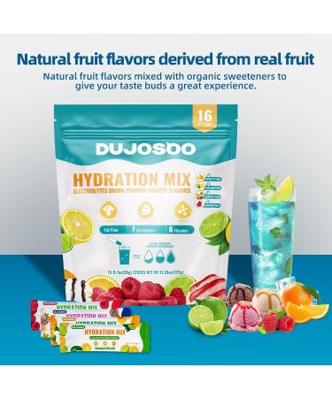Dujosoo Electrolyte Powder Sugar Free Variety Flavors Orange Lemon Raspberry Ice Cream 7 Electrolytes 6 Vitamins Lion's Mane Collagen BCAA Vegan Non-GMO 11.28oz(16 Sticks) - Buy Online on GoSupps.com