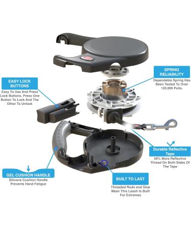 WIGZI Durable Gel Handle Retractable Dog Leash - Rust Proof, Reflective Tape, EZ Lock - L Black - Buy Online on GoSupps.com
