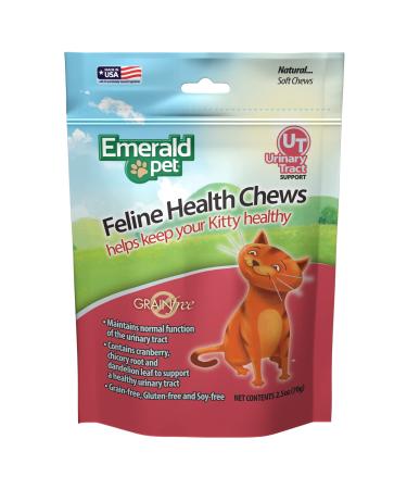 Emerald Pet Feline Health Chews UT Support  Natural Grain Free Urinary Tract Health Cat Chews  Cat Supplements with Cranberry, Chicory Root, and Dandelion Leaf Extract  Made in USA, 2.5 oz Single Pack