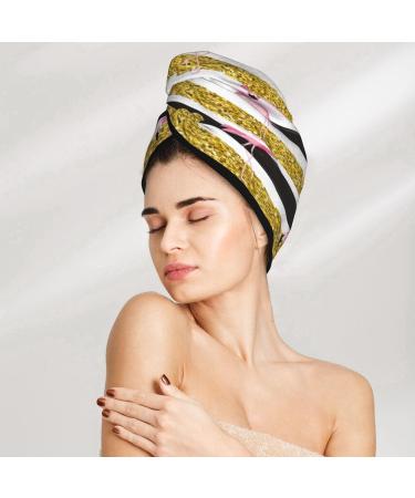 Gold Glittering Hearts & Flamingos Microfiber Hair Towel - Super Absorbent Coral Velvet Wrap for Long Curly & Thick Hair - Buy Online on GoSupps.com