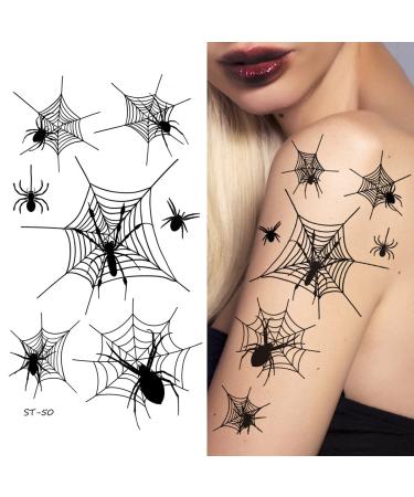 Supperb Temporary Tattoos - Spiders and Spider Net Horror Cobweb Spider Halloween Tattoos (Spider Net)