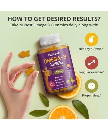 NuBest Omega 3 Gummies for Kids & Teens with Flaxseed Oil | Supports Brain Growth Mental Clarity Focus and Eye Health | No Added Sugar | Orange Flavor | 60 Premium Vegan Gummies | 1 Month Supply - Buy Online on GoSupps.com