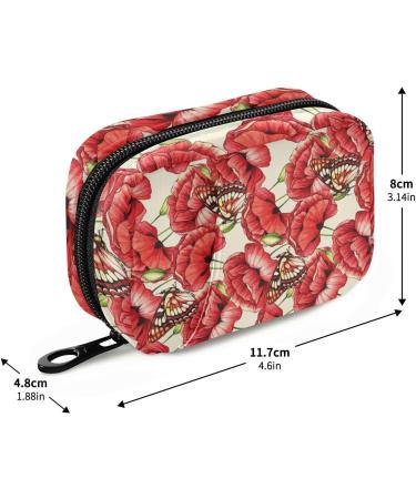 Pfrewn 7-Day Pill Organizer Case - Portable Travel Pill Box with Zipper for Vitamins & Supplements - Poppies & Butterflies Design - Buy Online on GoSupps.com