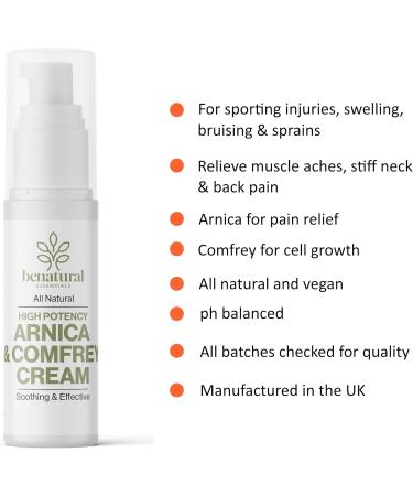 Benatural Essentials All Natural Arnica & Comfrey Cream 50g | Soothing Cream for Sprains & Bruises | Made in the UK | pH Balanced - Buy Online on GoSupps.com