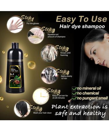 Buy Herbal Hair Dye Shampoo 3 in 1 for Gray Hair - 17oz/500ML (Black) | Effective Gray Coverage Natural Ingredients - International Shipping Available - Buy Online on GoSupps.com