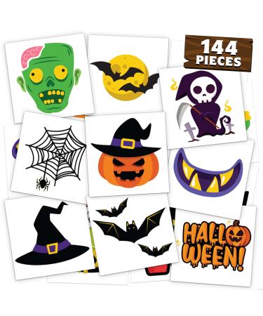 Halloween Temporary Tattoos For Kids Halloween Party Favors for Kids - 144 Pieces in 48 Unique Designs - Bulk Halloween Prizes Assorted Goodies Halloween Tattoos For Kids Goody Bag Stuffers