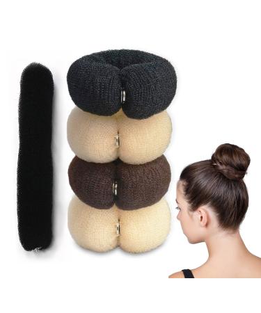 4 pieces of dutt pillow dutt pillow large donut hair bun maker set updos Accessories bottling cushion large nylon haardonut brown bun help for children girls (black brown cream white) - Buy Online on GoSupps.com