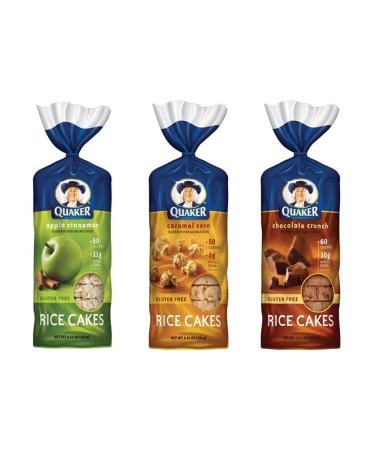 Quaker Rice Cakes Variety Bundle - Pack of 3 Flavors, Chocolate Crunch, Apple Cinnamon, Caramel Corn 3 Piece Assortment