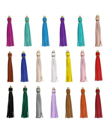 HOVEOX 20 Pieces 3.9 inch Faux Leather Tassel Bulk Keychain Tassels Artificial Leather Tassel Keychain Charms Bulk Leather Tassels for Jewelry Making and Craft 3.9 inch Multi Color