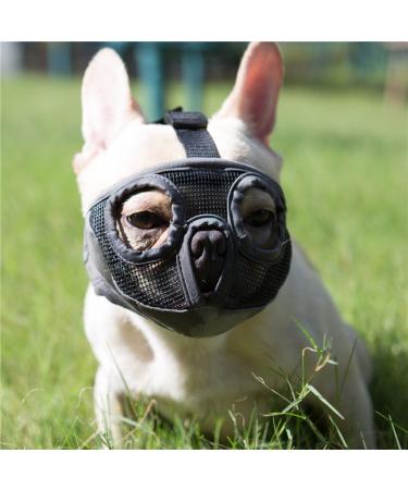 Jyhy muzzle for dogs with a flattened snout-adjustable breathable: English bulldog French bulldog Beijingese shih-ztu pug also suitable for cats.Gray (the eyes) XL XL (46-64cm) gray (the eyes)