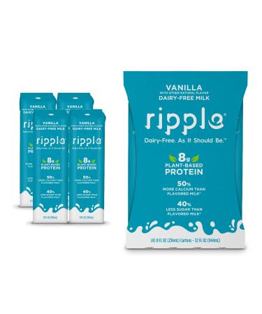 Ripple Non-Dairy Milk, Vanilla | Vegan Milk With 8g Pea Protein | Shelf Stable Single Serve Cartons | On-The-Go | Non-GMO, Plant Based, Gluten Free | 8 oz, Pack of 4 Vanilla 8 Fl Oz (Pack of 4)