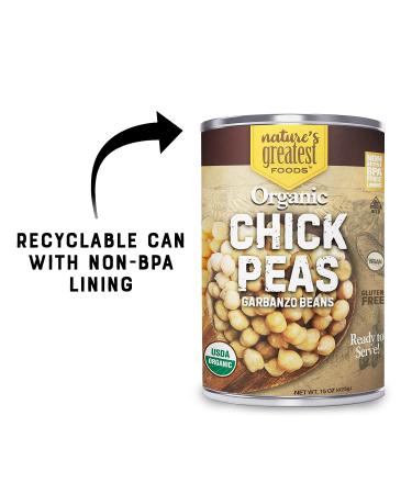 Organic Canned Chickpeas (Garbanzo Beans) - 12-Pack  15 Ounce - Ready To Serve - GMO-Free  Kosher - Nature's Greatest Foods - Buy Online on GoSupps.com