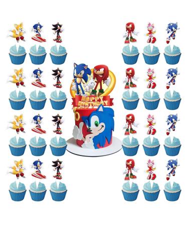 49Pcs Blue Hedgehog Cake Topper Cupcake Decoration Birthday Soni Supplies 2022 Soni Hedqehoq2