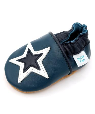 Dotty Fish Soft Leather Baby Shoes. Toddler Shoes for Boys. Non-Slip Suede Soles. 0-6 Months - 4-5 Years 6-12 Months Navy and White Star