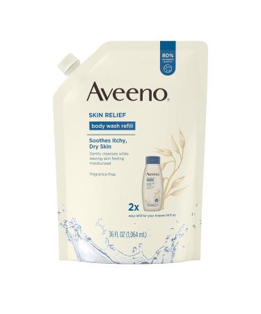 Aveeno Skin Relief Body Wash, Fragrance Free, Refill, 36 Fl. Oz