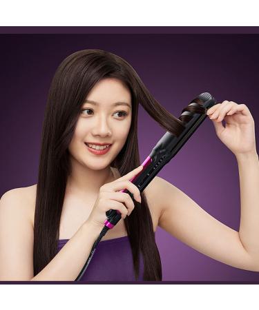 Straightening Flat Iron 3D Seamless Panel 4 Temperature Gears Hair Straightener Curler Iron Smoothing 26W Low Power for Dormitory (Black and Purple)