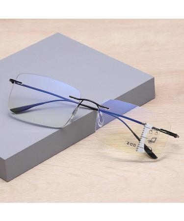Bezax Borderless Men's Reading Glasses - Progressive Multifocus Square HD Lens Elastic Hinge +1.0 to +3.0 - Stylish Vision for Older Readers - Buy Online on GoSupps.com