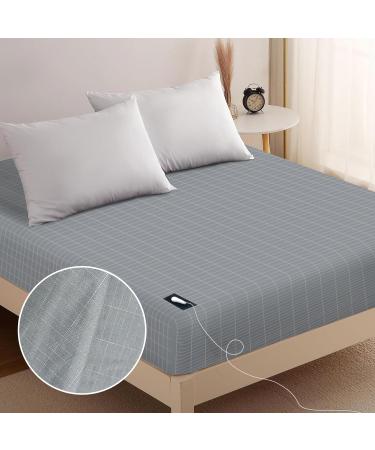 Grounding Fitted Sheet Conductive Silver Fiber Grounding Sheet Earth Energy for Better Sleep Grey 60"*80"