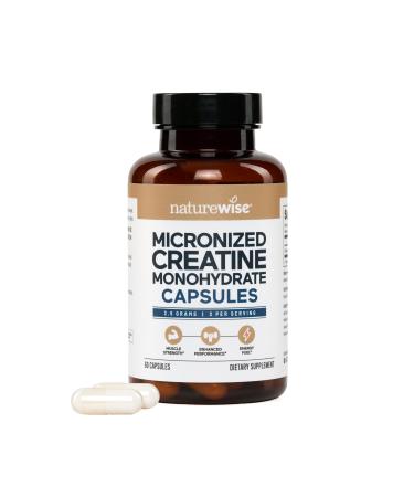 NatureWise Micronized Creatine Monohydrate Pills 2500mg Per Serving - Creatine for Women & Men - Pure Unflavored Supports Lean Muscle Mass Endurance - 60 Capsules 30-Day Supply