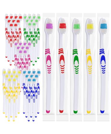 50 Bulk Travel Toothbrushes, Individually Wrapped Portable, Manual Disposable Travel Toothbrush Set Adult Children , Multi Color Travel Toothbrush Kit (Medium Bristle)