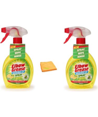 Elbow Grease Lemon Fresh Washing Up Spray 500ml - Power Degreaser Cleaner for Glasses Pans and Plates - Fresh Lemon Scented Formula - Includes 2 Karrma Microfiber Cloths - Buy Online on GoSupps.com