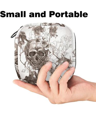 Stylish Skull Flower Menstruation Pad Bag with Zipper | Women's Tampon & Napkin Organizer | Perfect for Girls - Buy Online on GoSupps.com
