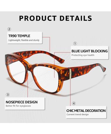 Buy TJUTR Blue Light Blocking Glasses for Women - Over Prescription Clear Lens Reduces Eyestrain for Gaming & TV - Tortoise Design - Buy Online on GoSupps.com