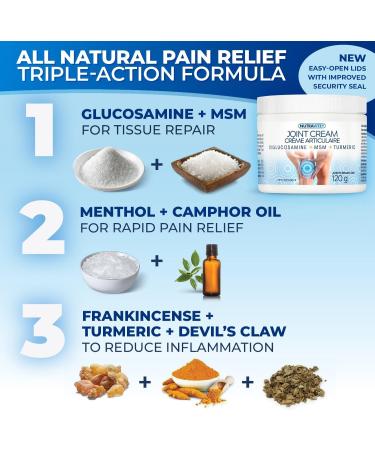 Natural Arthritis Pain Relief Cream - MSM Joint Cream for Stiffness and Immobility with Glucosamine Turmeric Menthol Crystal Camphor Oil Frankincense and Devil s Claw. 120g by Nutravite - Buy Online on GoSupps.com