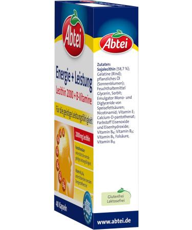 Abbey Energy & Performance - 2000 mg Lecithin + 7 B Vitamins - High-Dose Dietary Supplement for Concentration & Mental Performance - 40 Capsules - Buy Online on GoSupps.com