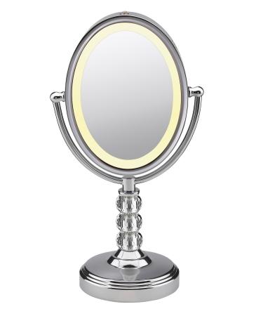 Conair Double-Sided Lighted Makeup Mirror - Lighted Vanity Makeup Mirror  1x/7x magnification  Polished Chrome w/ Crystal Ball Stem