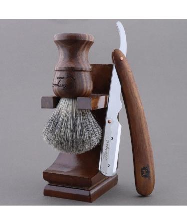 Haryali London Men's Wooden Shaving Set - Straight Razor Black Badger Hair & Stand | Best International Shipping - Buy Online on GoSupps.com