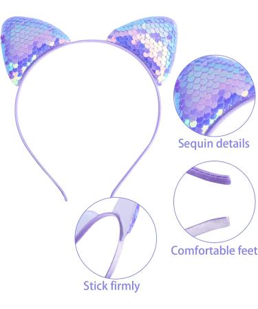 REQO 18 Pieces Cat Ears Headbands Set Cute Glitter Cat Head Accessories Flashing Girls Sequins Headdress Party Supplies For Night Clubs Raves Concert Party Christmas Halloween Adults Kids child - Buy Online on GoSupps.com