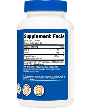 Nutricost Phosphatidylserine 400mg - 120 Capsules (Soy Free) | Non-GMO, Gluten Free, Vegetarian Friendly | 60 Servings - Buy Online on GoSupps.com