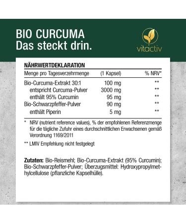 Vitaciv Organic Curcuma 3000 - High Dose Turmeric Curcumin Extract 95% - Vegan 180 Capsules (3 Pack) | Enhanced Bioavailability with Piperine | No Magnesium Stearate - Buy Online on GoSupps.com