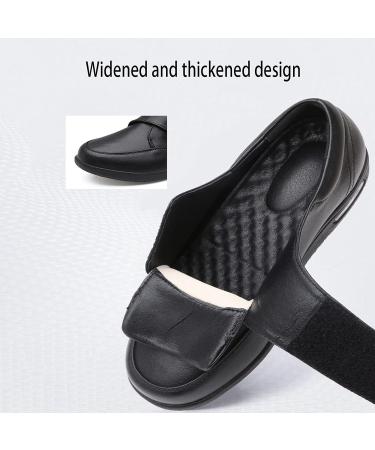 DXDUI Men's Black Leather Diabetic Walking Shoes - Adjustable, Wide Width Comfort Sneakers for Elderly Dad (Size 46) - Buy Online on GoSupps.com