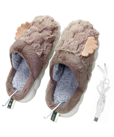 YanMucy usb heater slippers unisex plush foot warmer for women with wings foot warmers electrically heated slippers women men men foot warmer heating slippers (290cm coffee) 290cm coffee