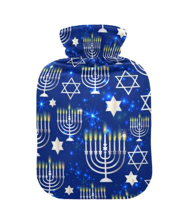 Happy Hanukkah blue hot hot water bottle with cover hot water bottles for pain relief hot water bottle hot water bottle water bag for children and adults 2 L