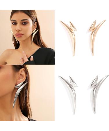 ROYALEAD Triangle Bend Pointed Earrings for Women Girls Minimalist Designs Exaggerated Geometric Accessories 2024 Party Jewelry Gold - Buy Online on GoSupps.com