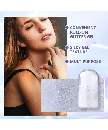DAGEDA Body Glitter Gel - Roll-on Holographic Face and Body Shimmer Gel with Sequins and Gems - White Glitter Makeup for Rave and Festivals - Buy Online on GoSupps.com
