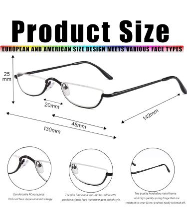 Buy Viseng 2 Pairs Half Frame Reading Glasses for Men & Women - Slim Half Moon Lens Metal Semi Rimless Eyewear +2.5 Diopters (Black & Grey - Buy Online on GoSupps.com