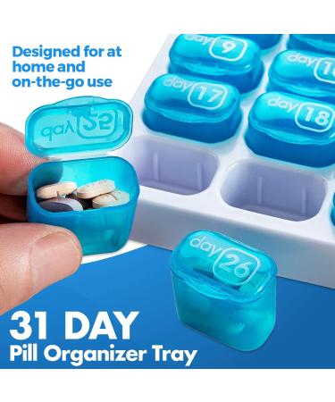 Monthly Pill Organizer - Pack of 2 | 31 Day Medication Holder with Removable Pods | Portable Pill Case for Daily Vitamins & Travel - Blue - Buy Online on GoSupps.com