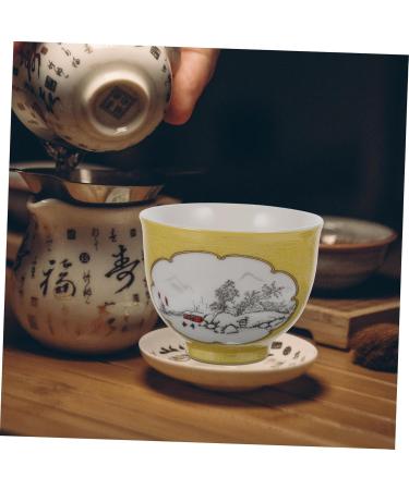 KICHOUSE Ink Painting Teacup Vintage Tea Cups Porcelain Tea Cup Coffee Kung Fu Teaware Office Mini Sake Glass Yellow 7.5x7.5x6cm - Buy Online on GoSupps.com
