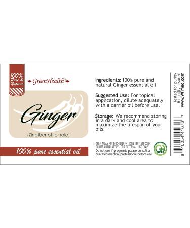 GreenHealth Ginger Essential Oil 4 fl oz (118 ml) | 100% Pure & Natural Therapeutic Grade Steam Distilled | Glass Bottle with Dropper | Aromatherapy Diffuser Home Fragrance - Buy Online on GoSupps.com