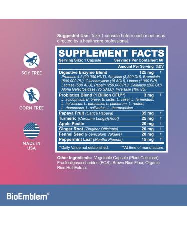 BioEmblem Triple Magnesium Complex 180 Capsules & Digestive Enzymes - 10 Enzymes w/ 12 Strain 1 Billion CFU Probiotics for Nutrient Absorption 60 Capsules - Buy Online on GoSupps.com