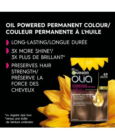 Garnier Olia Permanent Hair Dye Ammonia-Free Hair Color 6.0 Light Brown Long-Lasting Hair Shine With 60% Oils 1 Application BROWN SHADES 6.0 Light Brown - Buy Online on GoSupps.com