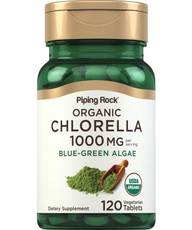 Piping Rock Chlorella | 1000mg | 120 Tablets | Blue-Green Algae | Broken Cell Wall Organic | Non-GMO Gluten Free Supplement