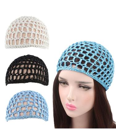 3 Pack Mesh Crochet Hair Net Rayon Knitted Snood Hat Thick Short Women Hair Net Suitable for Women's Nightcap Shower Cap Multicolour