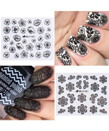 Black Flowers Nail Stickers - Floral 3D Self Adhesive Decals for Women Nail Art Designs (373-384 Black) - Buy Online on GoSupps.com