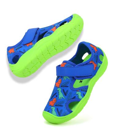 FANTURE Toddler Water Shoes Boys Girls Quick-Dry Aqua Socks Lightweight Closed-Toe Outdoor Sport Sandal(Toddler/Little Kid) 1 Big Kid 02-new.blue.grn