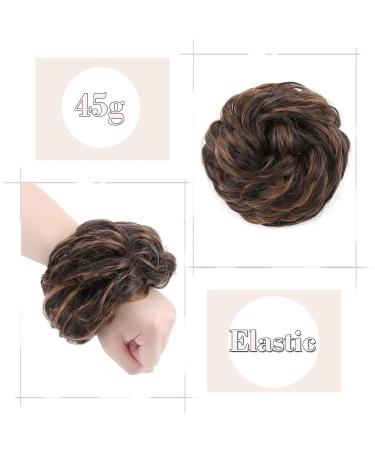 Silk-Co Hair Part with Rubber Band | Wavy Soft Dutt Hair Extensions - 45g Medium Brown & Dark Blonde Messy Bun Updos - Buy Online on GoSupps.com